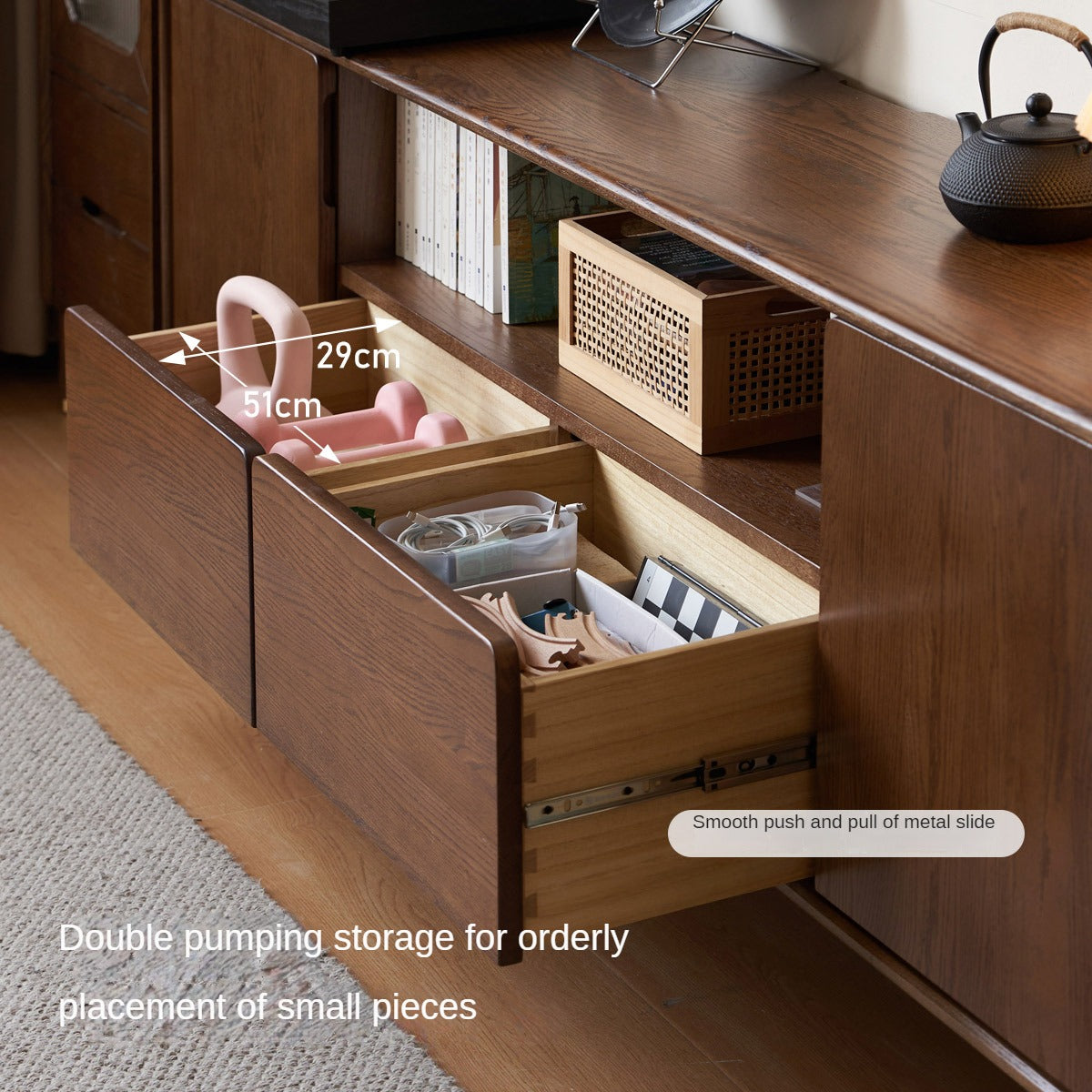 Oak Solid Wood Storage Floor TV Cabinet.