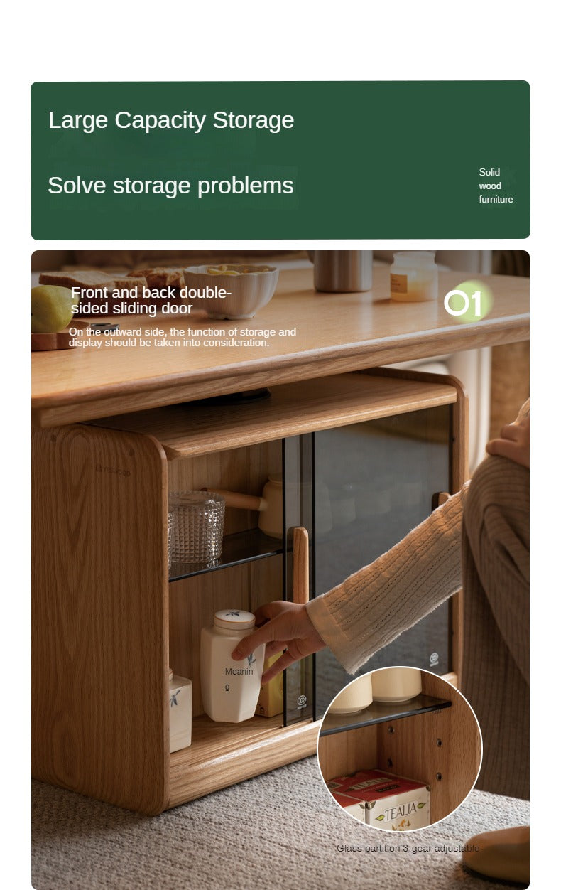 Oak Solid Wood Elevating Folding Storage Lifting Coffee Table