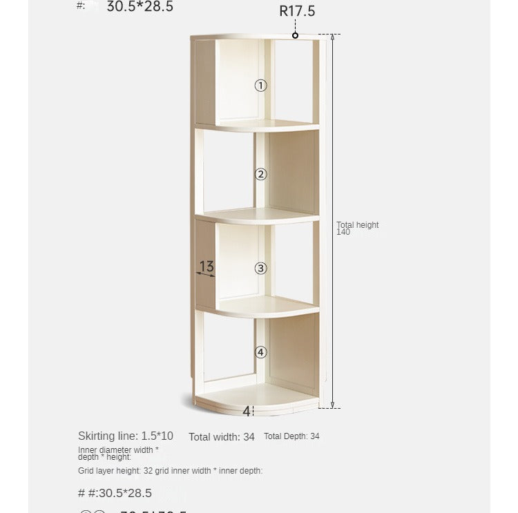 Tulipwood Solid Wood Corner Bookshelf, Floor-standing Storage Rack Cream Style
