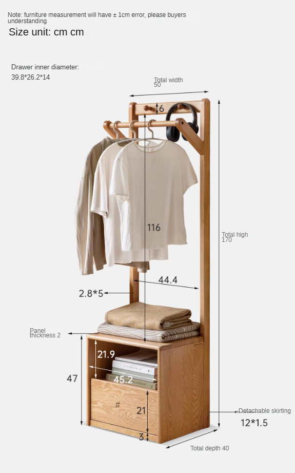 Oak, Birch Solid Wood Nordic Floor Storage Clothes Rack<