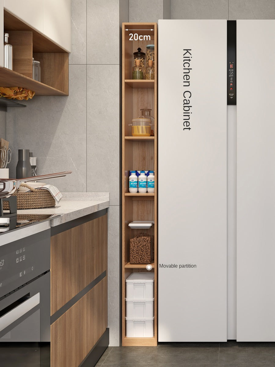 Oak, Rubber Solid Wood Ultra Narrow Bookcase