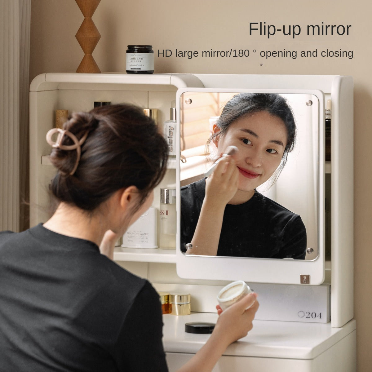 Solid Rubberwood Cream Style Vanity Table With Makeup Mirror.