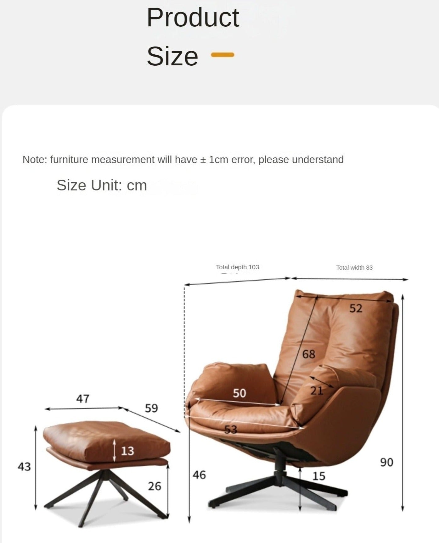 Organic Leather Swivel Sofa Chair Italian Light Luxury.