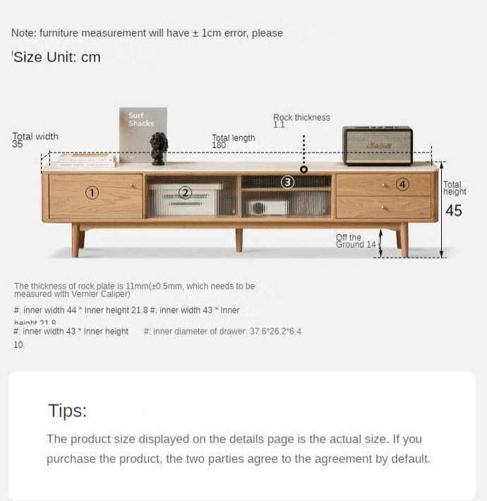 Oak, Poplar, Beech Solid Wood Sliding Door TV Stand With Rock Slab Surface.