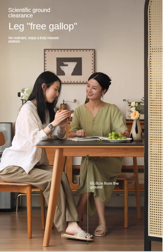 Cherry Solid Wood Retro Rock Plate Long Dining Table.