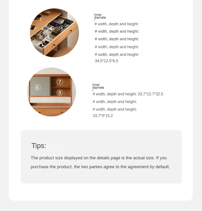 Cherry, Birch Solid Wood Multi-Functional Storage Vanity Table.