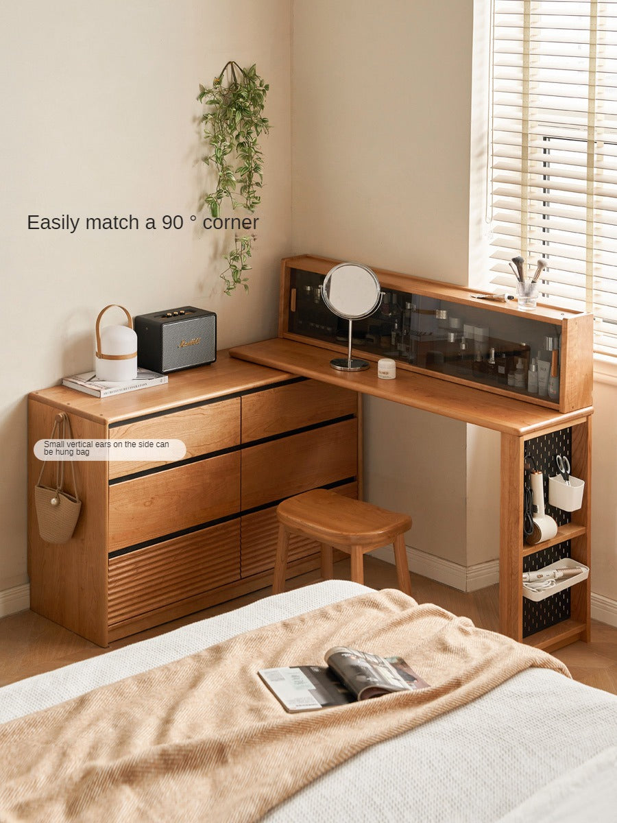 Сherry Solid Wood Retro Corner Vanity Table.