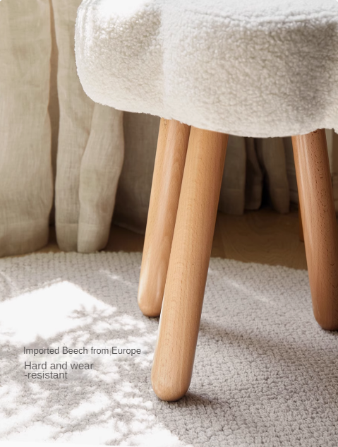 Beech Solid Wood, Solid RubberWood Nordic Lamb Velvet Cloud Makeup Stool.