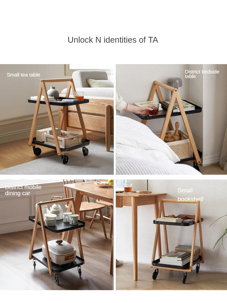 Beech Solid Wood Edge Table, Mobile Storage Rack