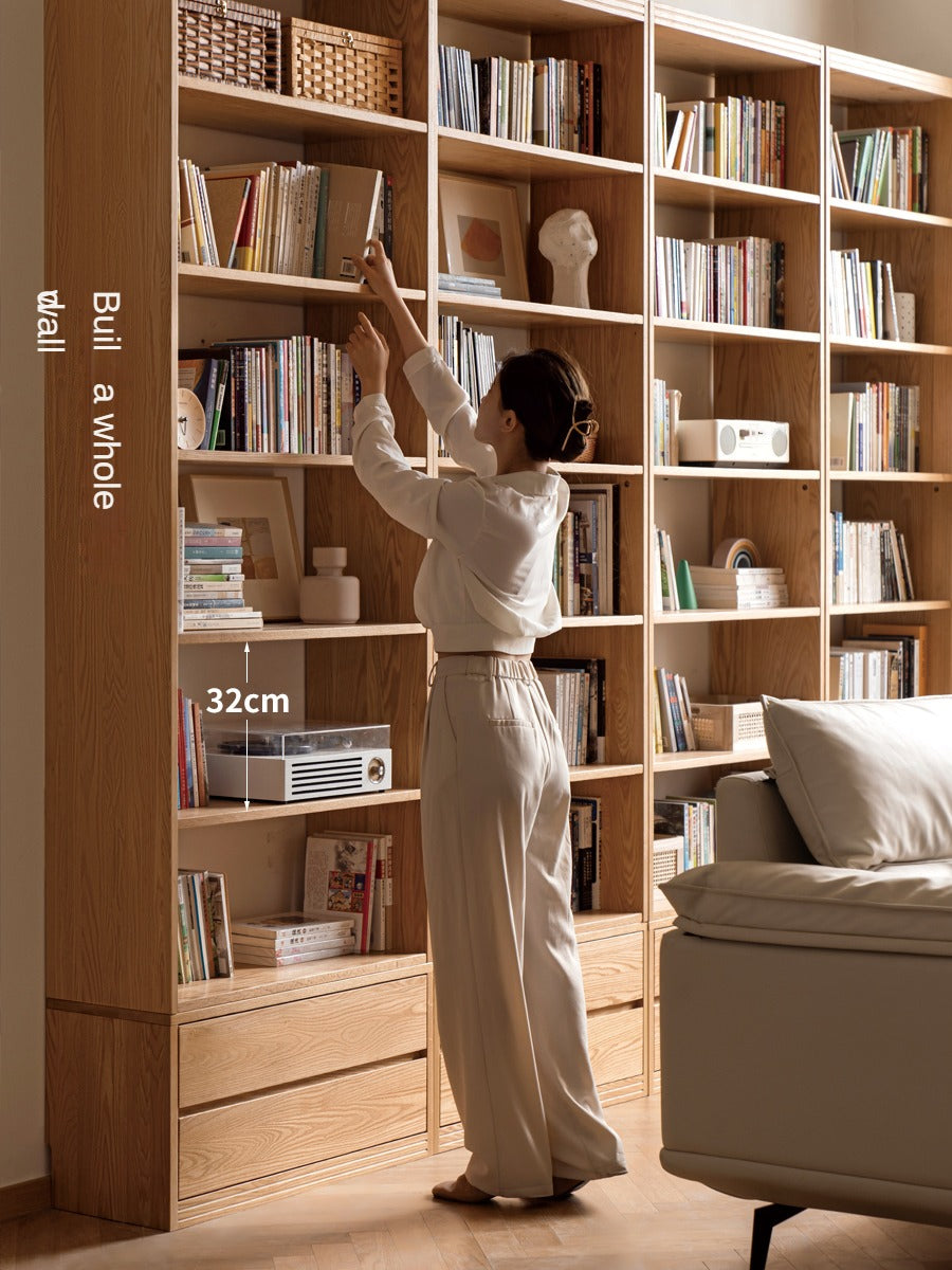 Oak Solid Wood Floor To Ceiling Bookshelves