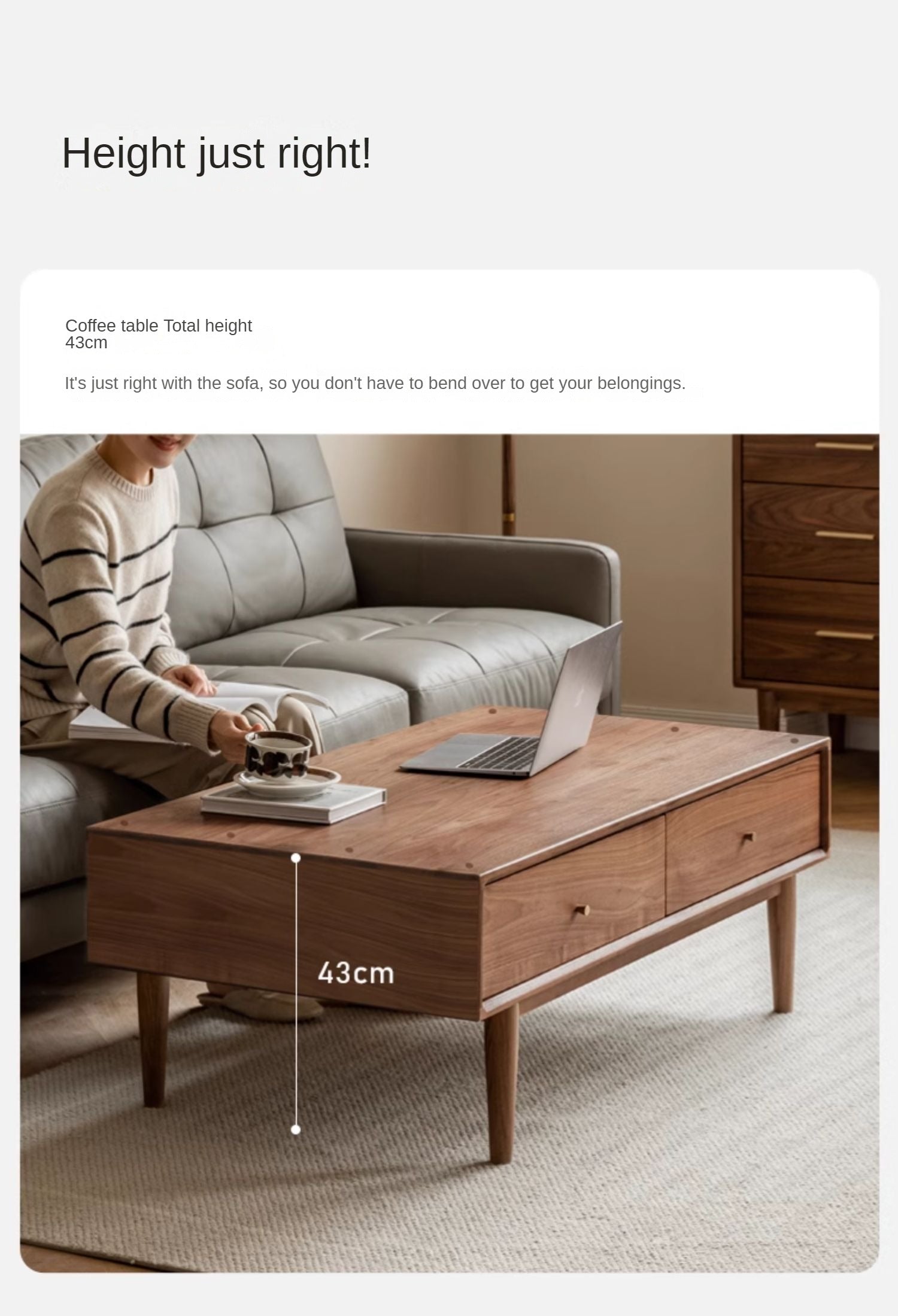 Black Walnut, Sandalwood Solid Wood Rock Plate Modern Coffee Table