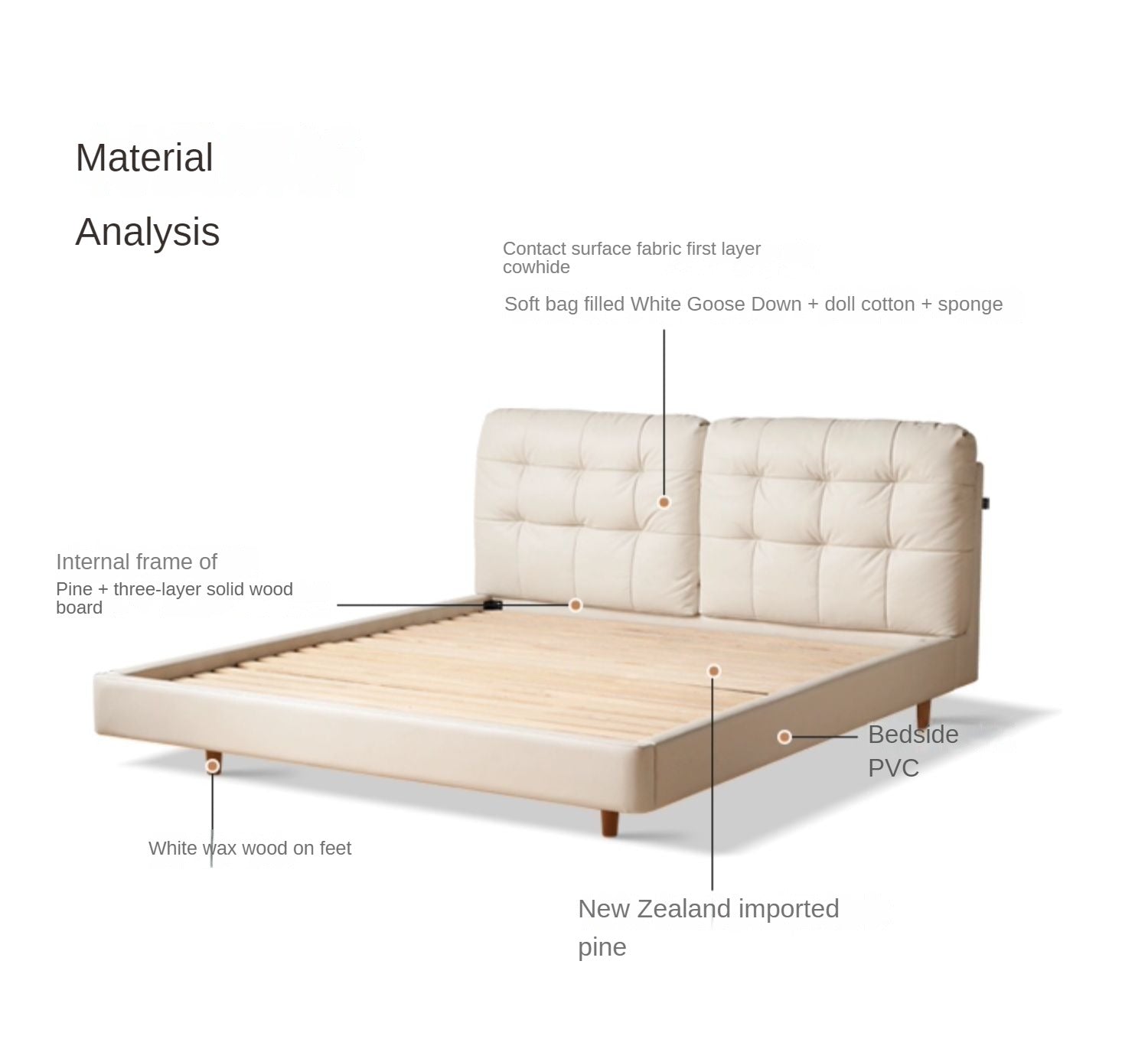 First Layer Cowhide Cream Style Suspension Bed