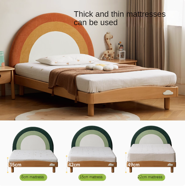 Beech Solid Wood Children's Rainbow Montessori Platform Bed.
