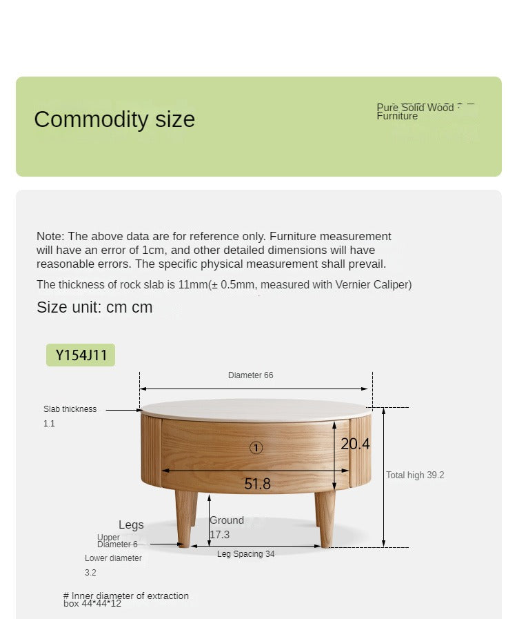 Ash Solid Wood Modern Rock Plate Round Table Coffee