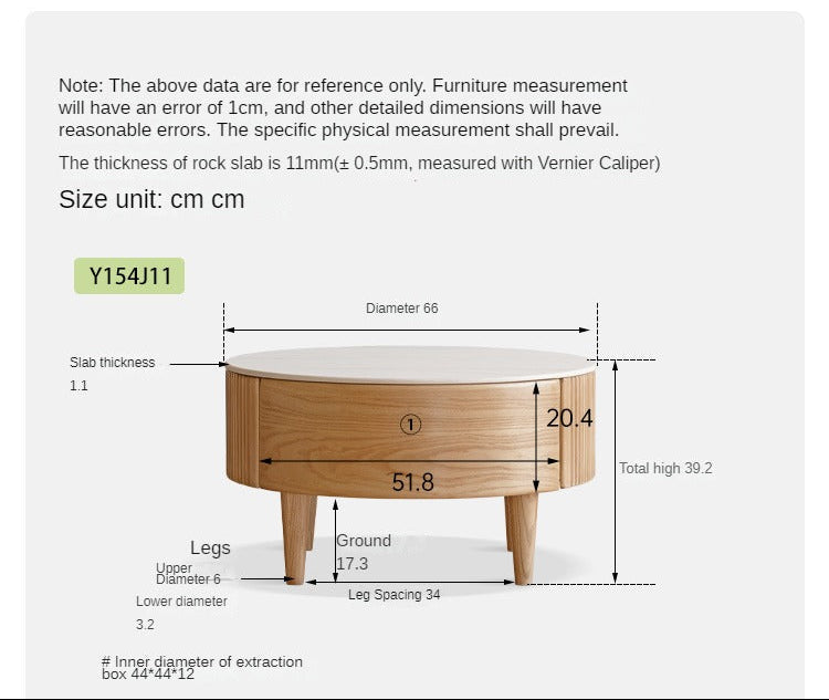 Ash Solid Wood Modern Rock Plate Round Table Coffee