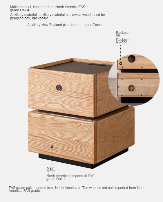 Ash, Oak, Sandalwood Multifunctional Nightstand