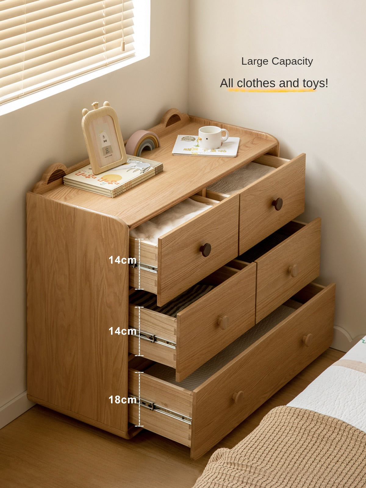 Oak Solid Wood Children's Drawer Cabinet