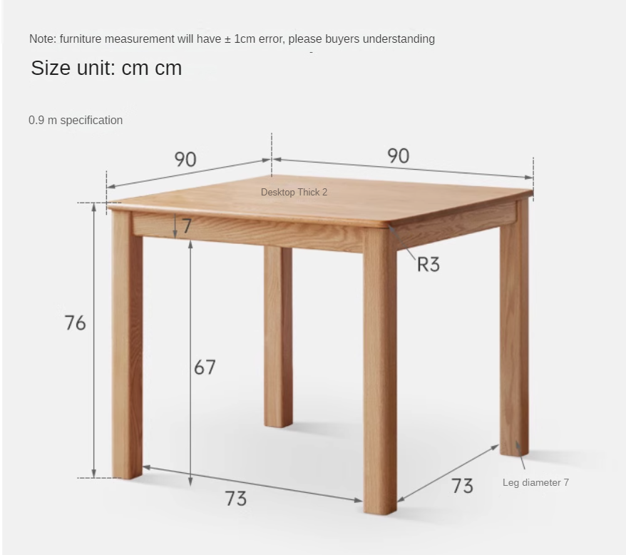 Oak Solid Wood Square Modern Dining Table