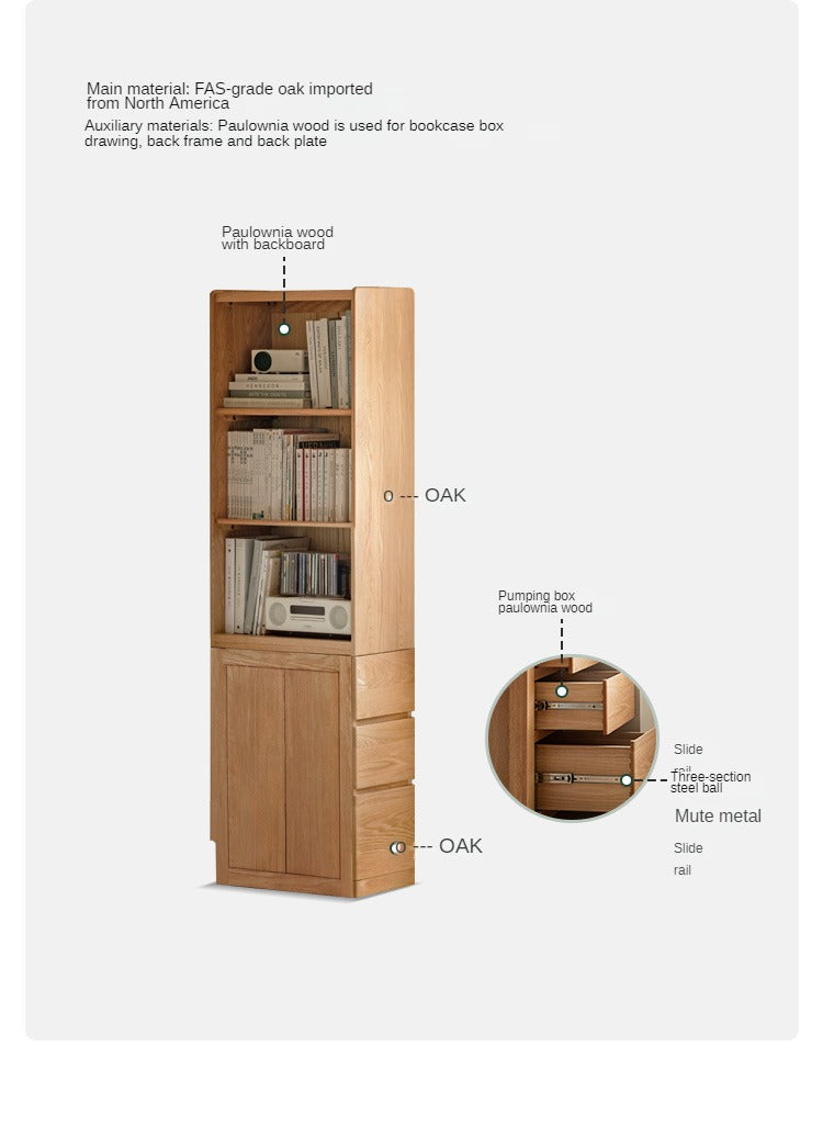 Rubberwood, Oak Solid Wood Bookcase, Floor-Standing Storage Cabinet