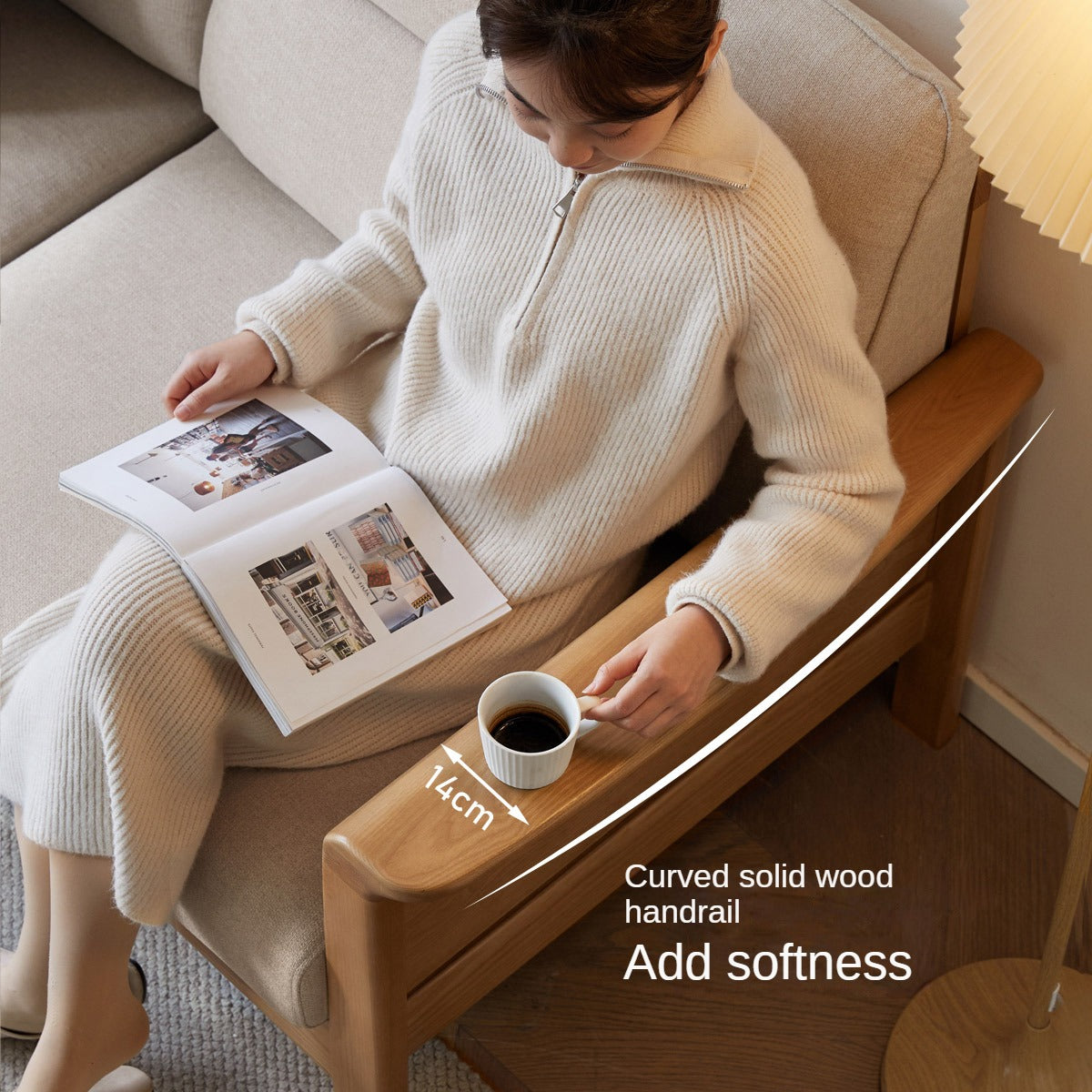 Ash Solid Wood Modern High Back Sofa.
