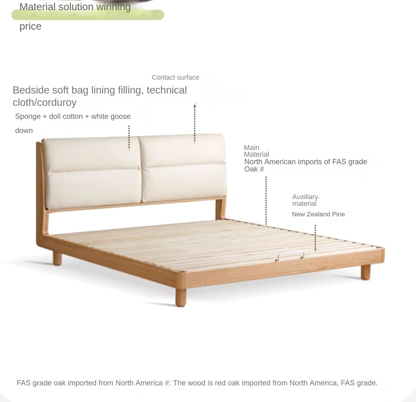 Oak solid wood bed modern simple