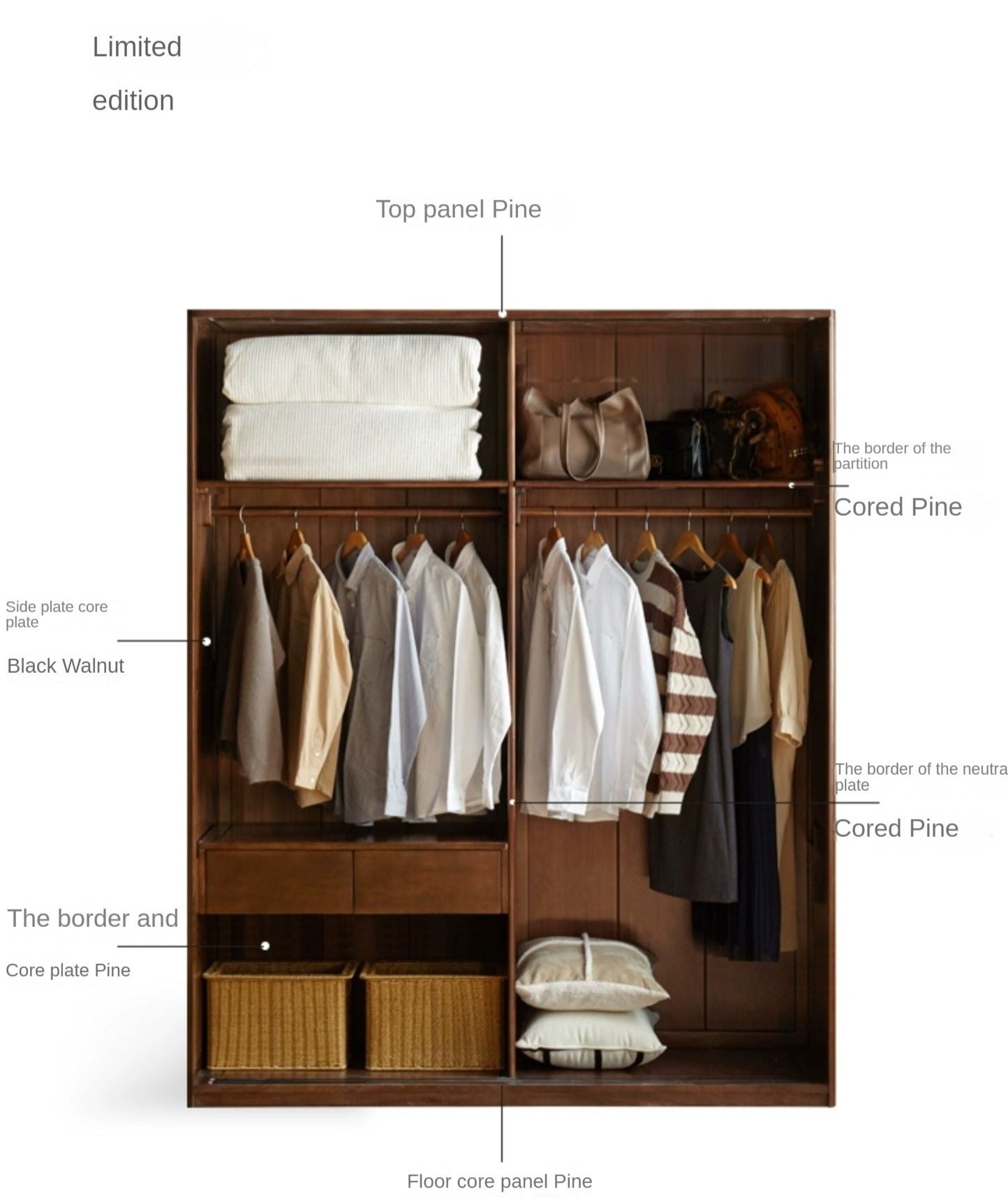 Black Walnut, Sandalwood Sliding Door Wardrobe.