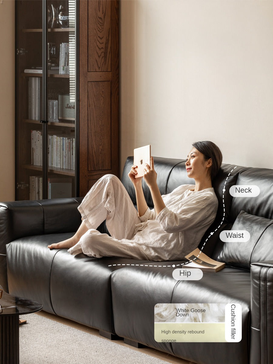 Genuine Leather Sofa Italian Top Layer Cowhide Down Sofa.