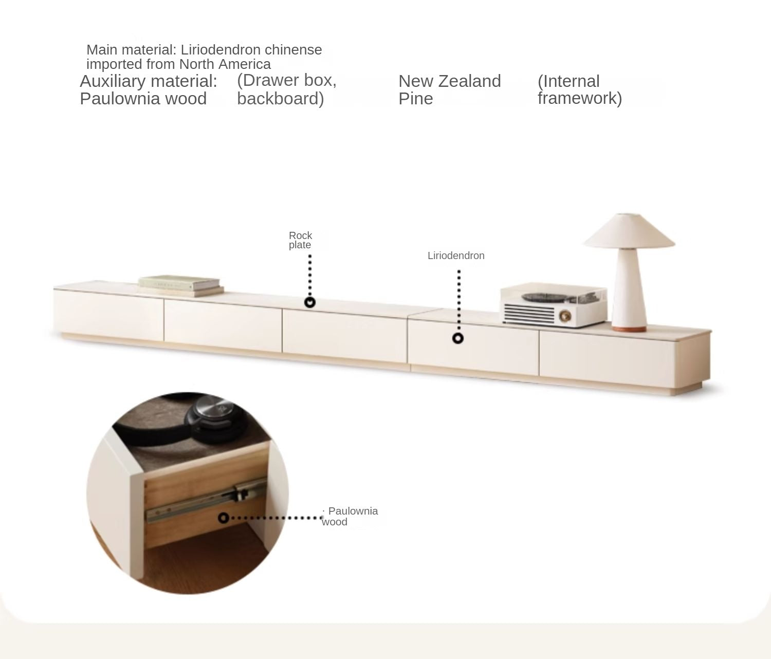 Poplar Solid Wood Floor Rock Plate TV Cabinet-