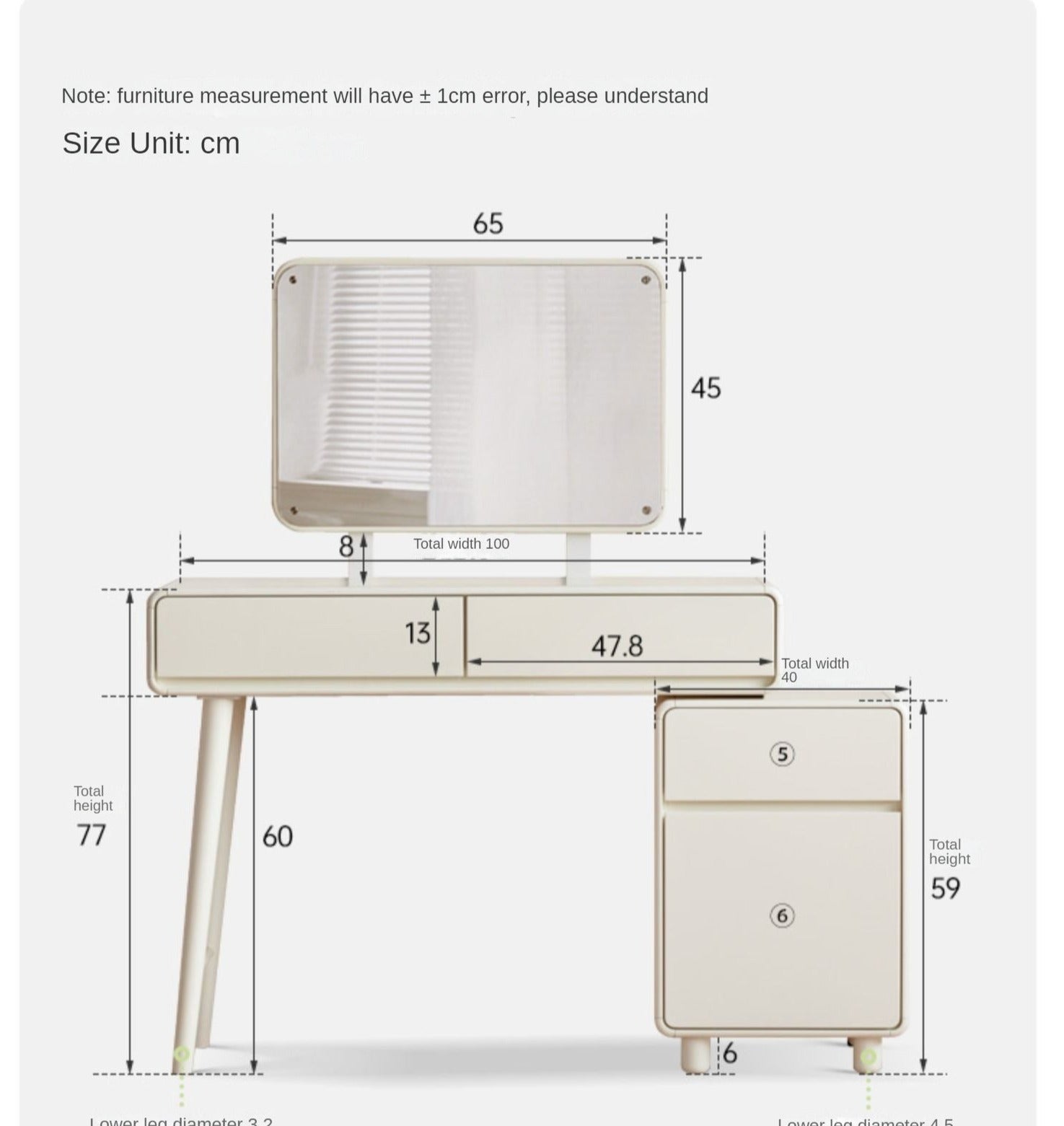 Poplar, Solid Rubberwood Milky Telescopic Dressing Table.