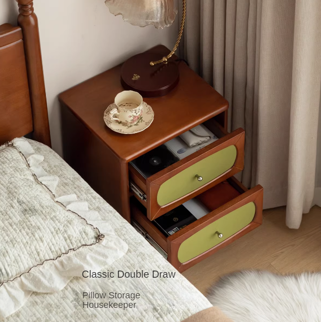 Poplar, Black Walnut Solid Wood French Retro Style Nightstand
