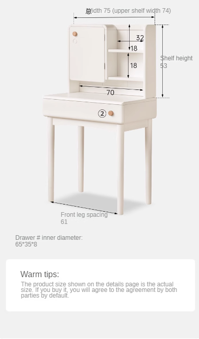 Solid Rubberwood Cream Style Dressing Table With Makeup Mirror.