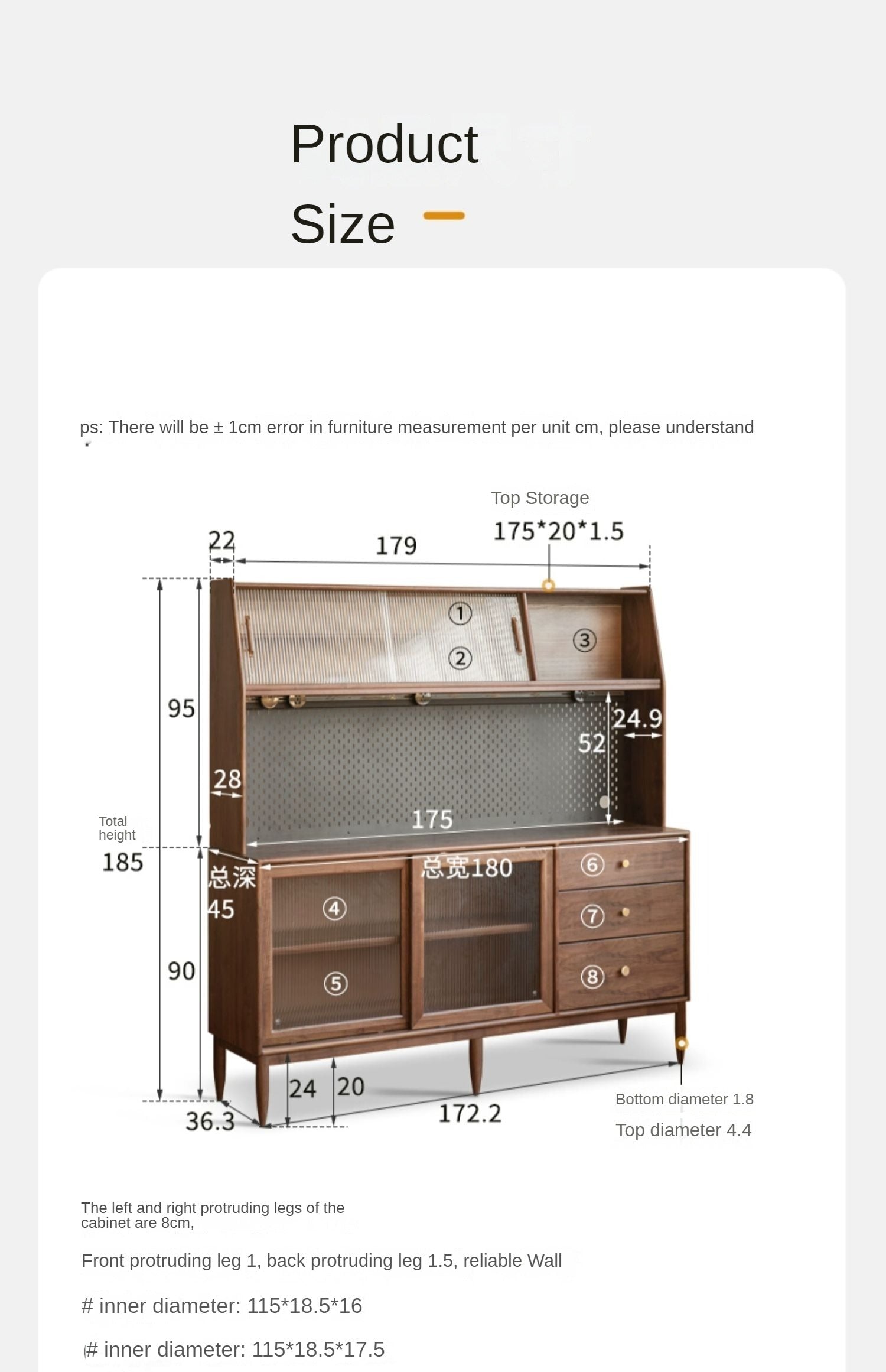 Black Walnut Solid Woof Sideboard Integrated High Cabinet Glass