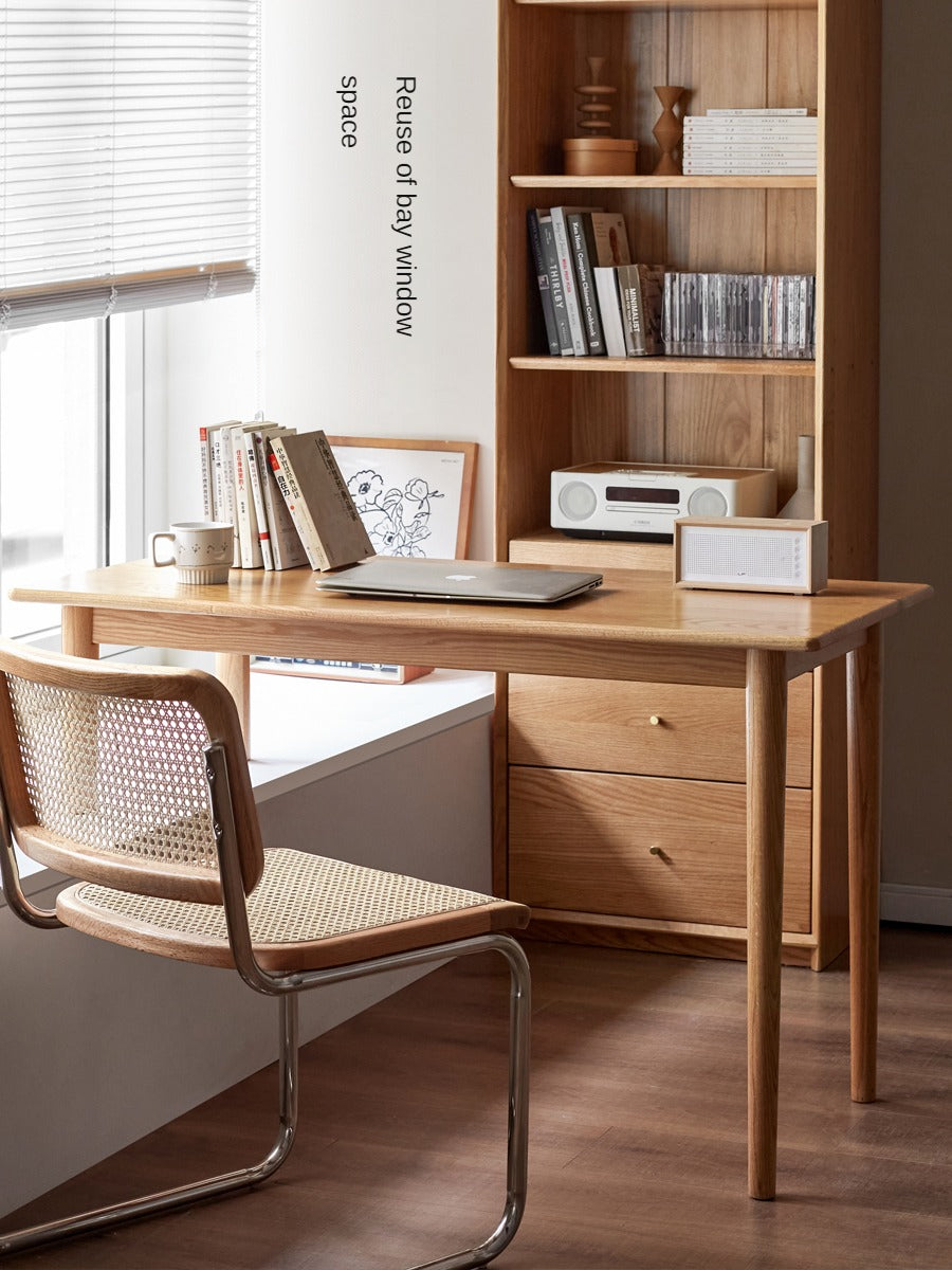 Oak Solid Wood Office Desk, Bay Window Desk