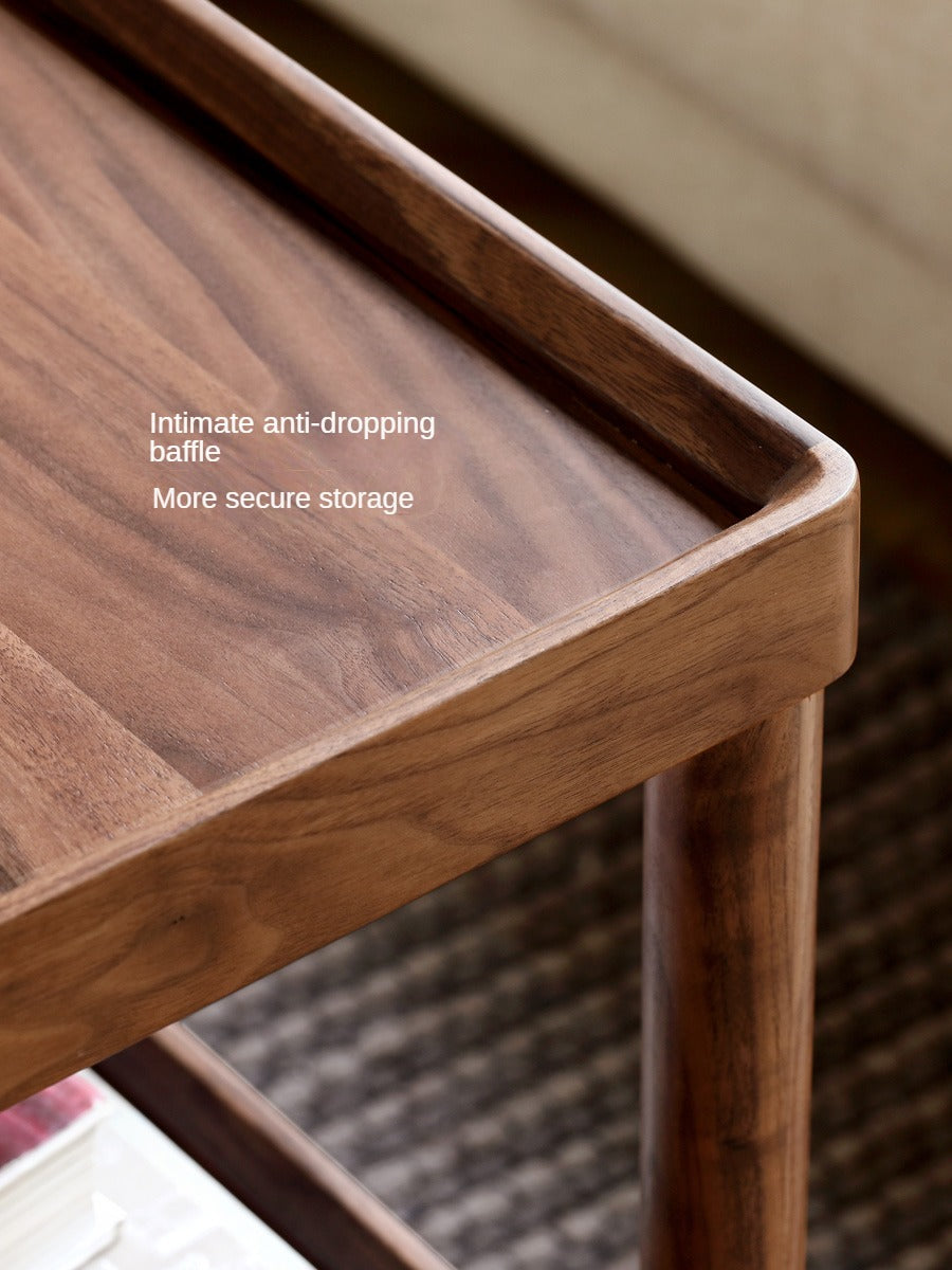 Black Walnut Solid Wood Side Table, Double Layer Storage Shelf