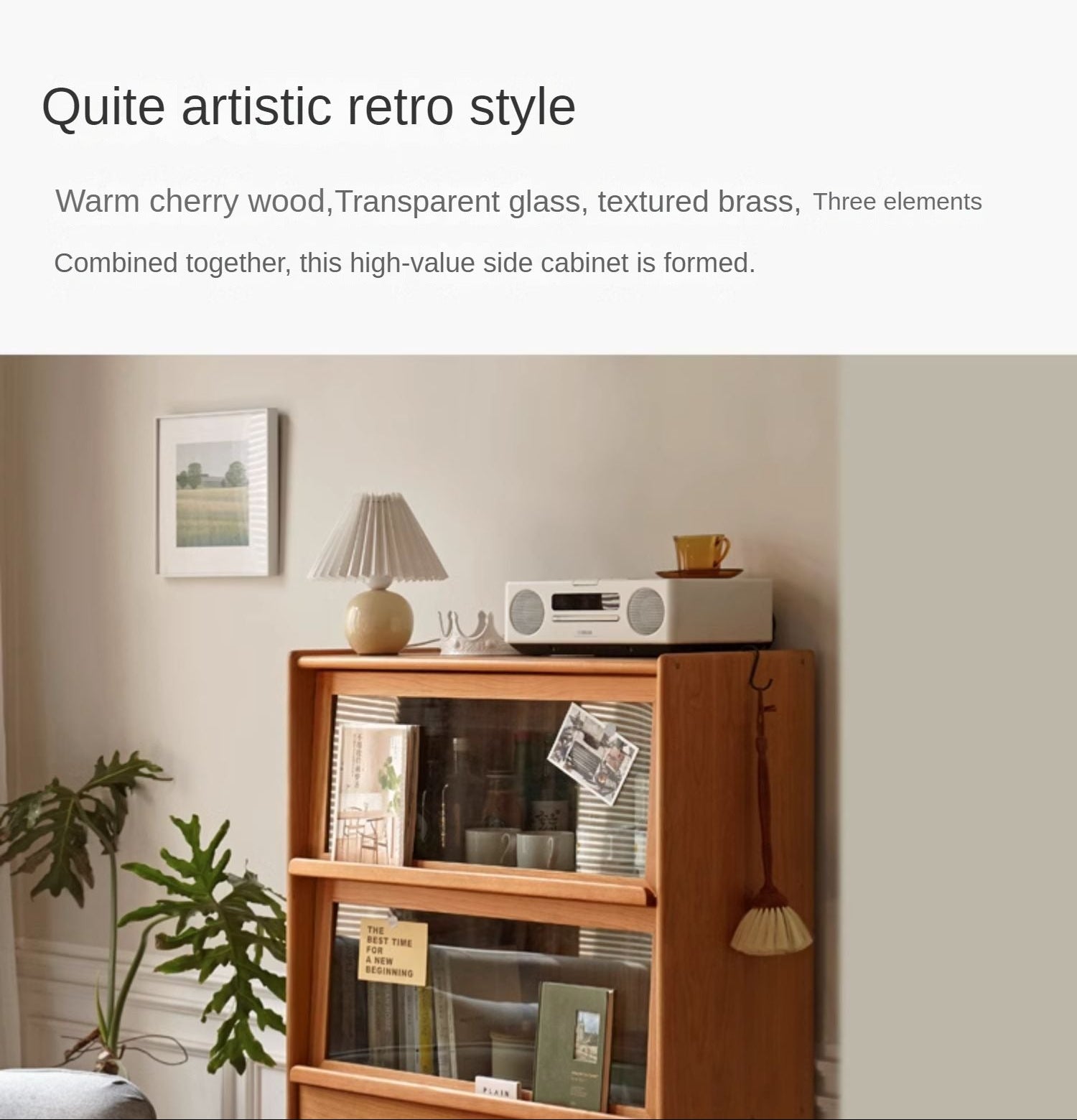 Cherry, Oak, Poplar Solid Wood Side Cabinet Flip Door, LED light