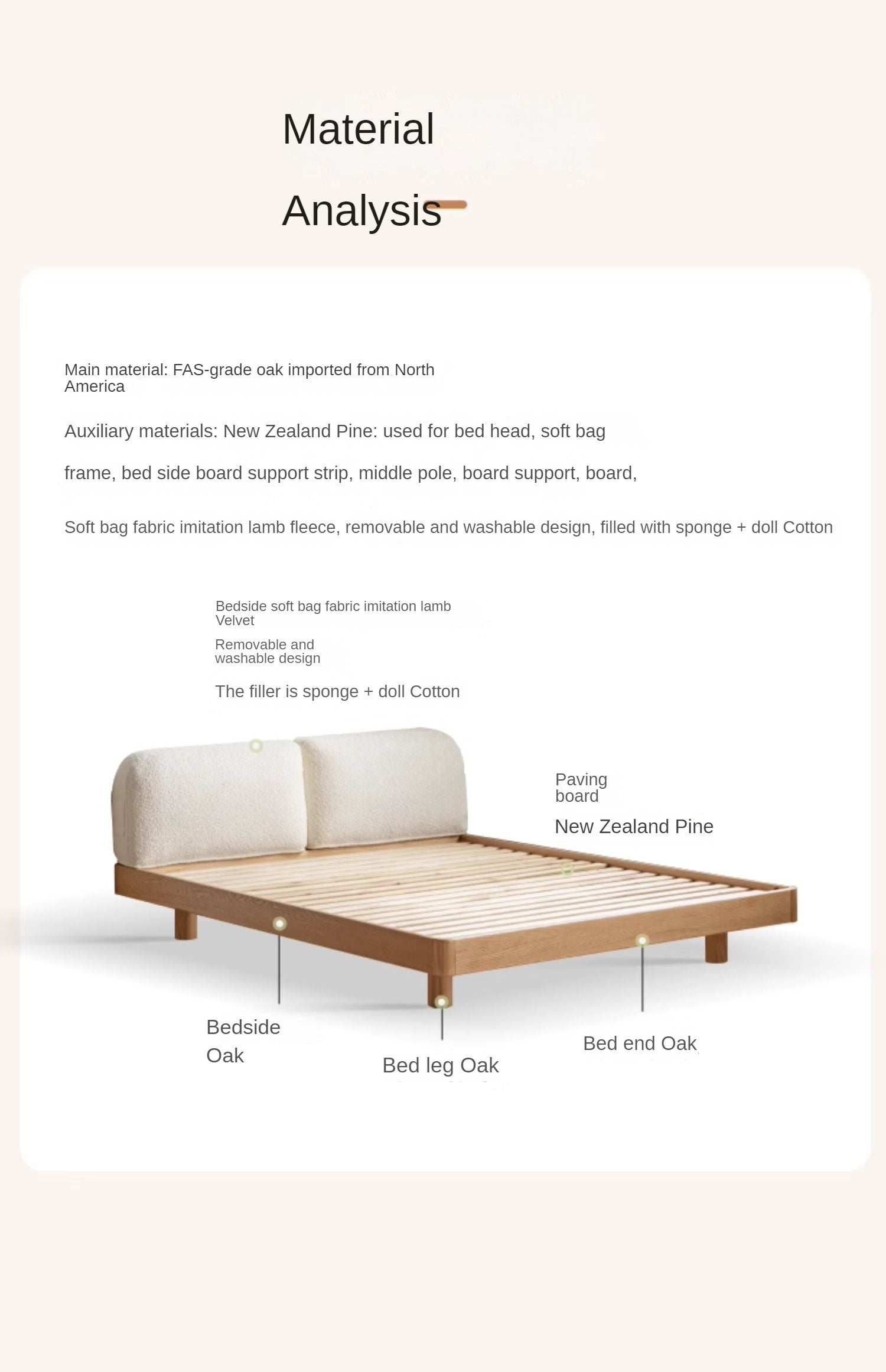 Oak Solid Wood Lamb Fleece Soft Suspension Cream Bed