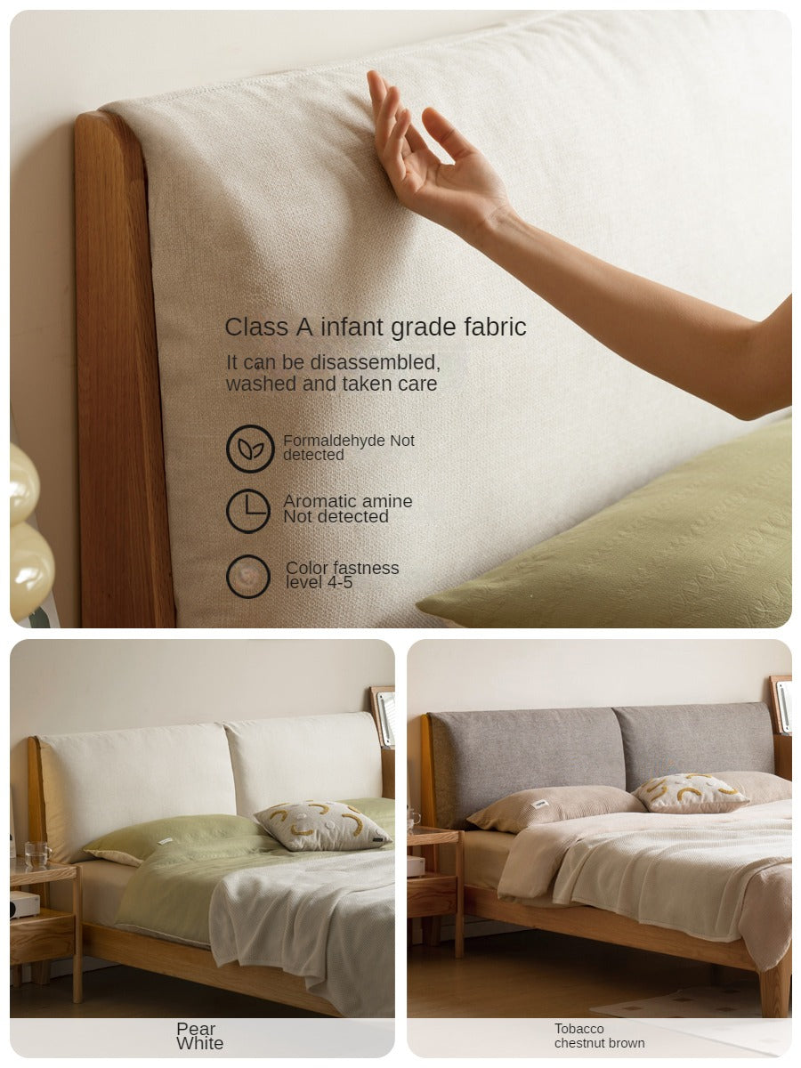 Beech, Oak, Black Walnut Solid Wood Fabric Soft Bed