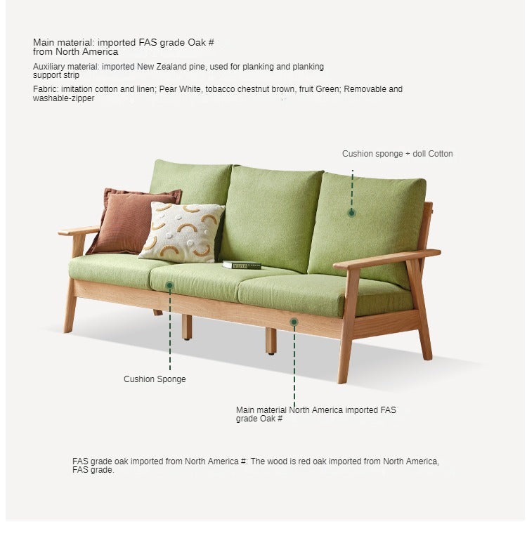 Oak Solid Wood Fabric Sofa.