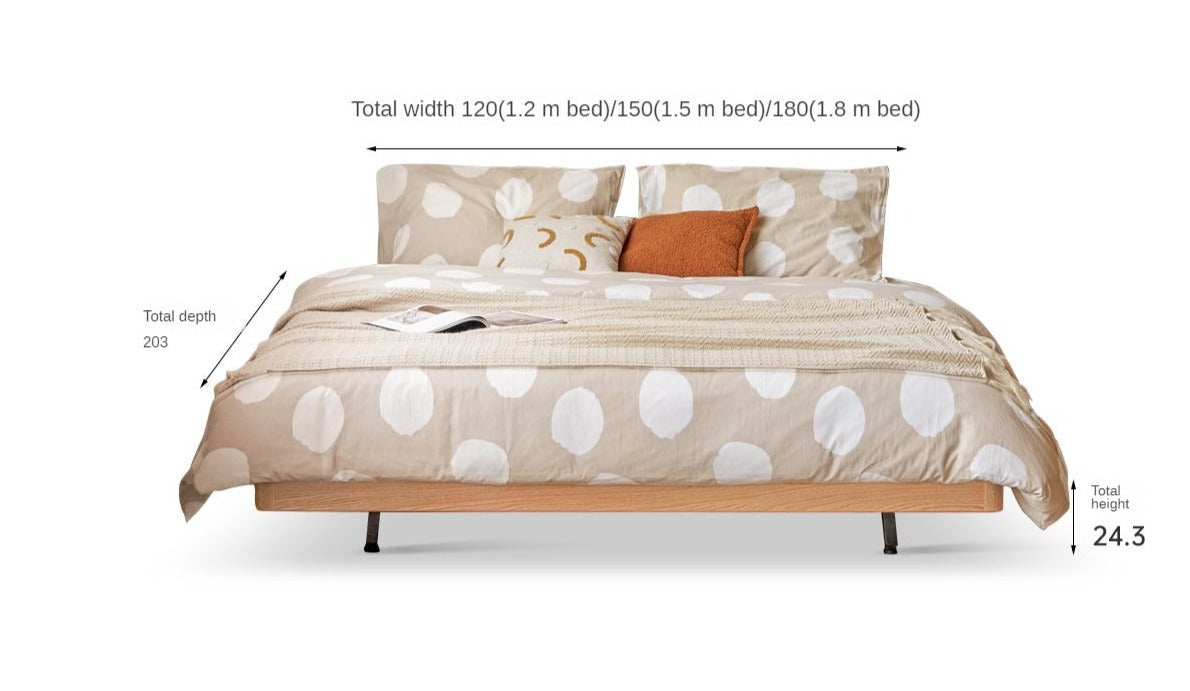 Oak Solid Wood platform bed, headboard-free bed Night Light Suspended Bed