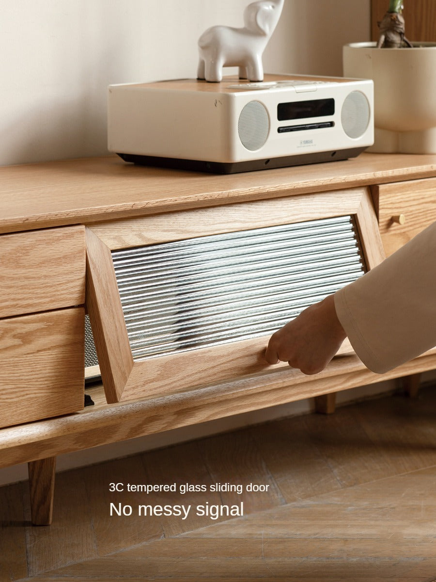 Oak Solid Wood Flip Door TV Cabinet.