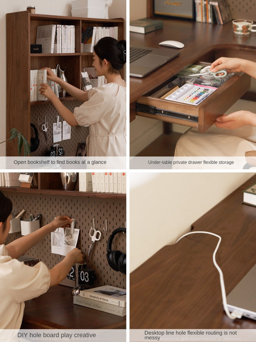 Oak Solid Wood Corner Desk Bookshelf