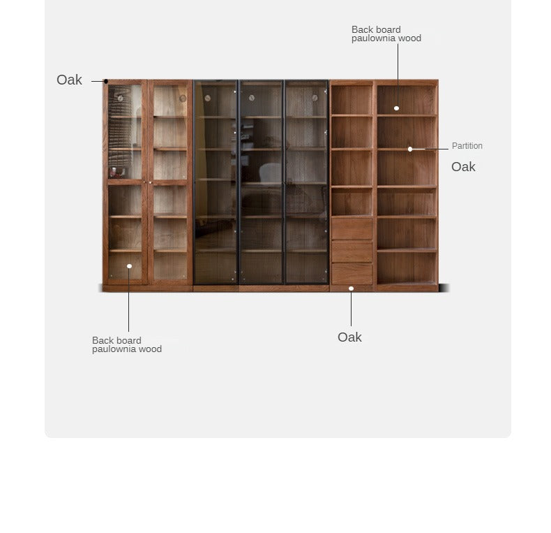 Solid Rubberwood, Oak Solid Wood Bookcase Modern With Glass Door