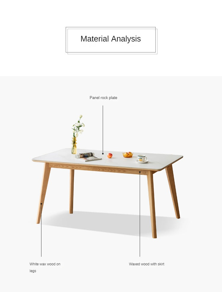 Ash Solid Wood Nordic Dining Table With Rock Slab Surface