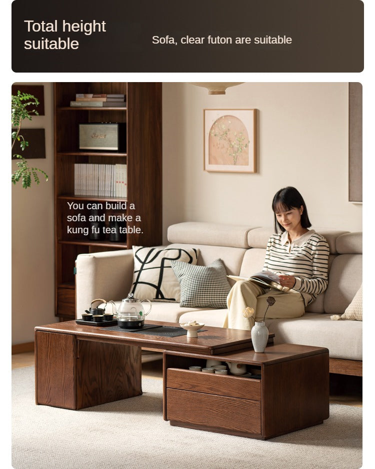 Oak, Black Walnut Solid Wood Retractable Modern Tea Table