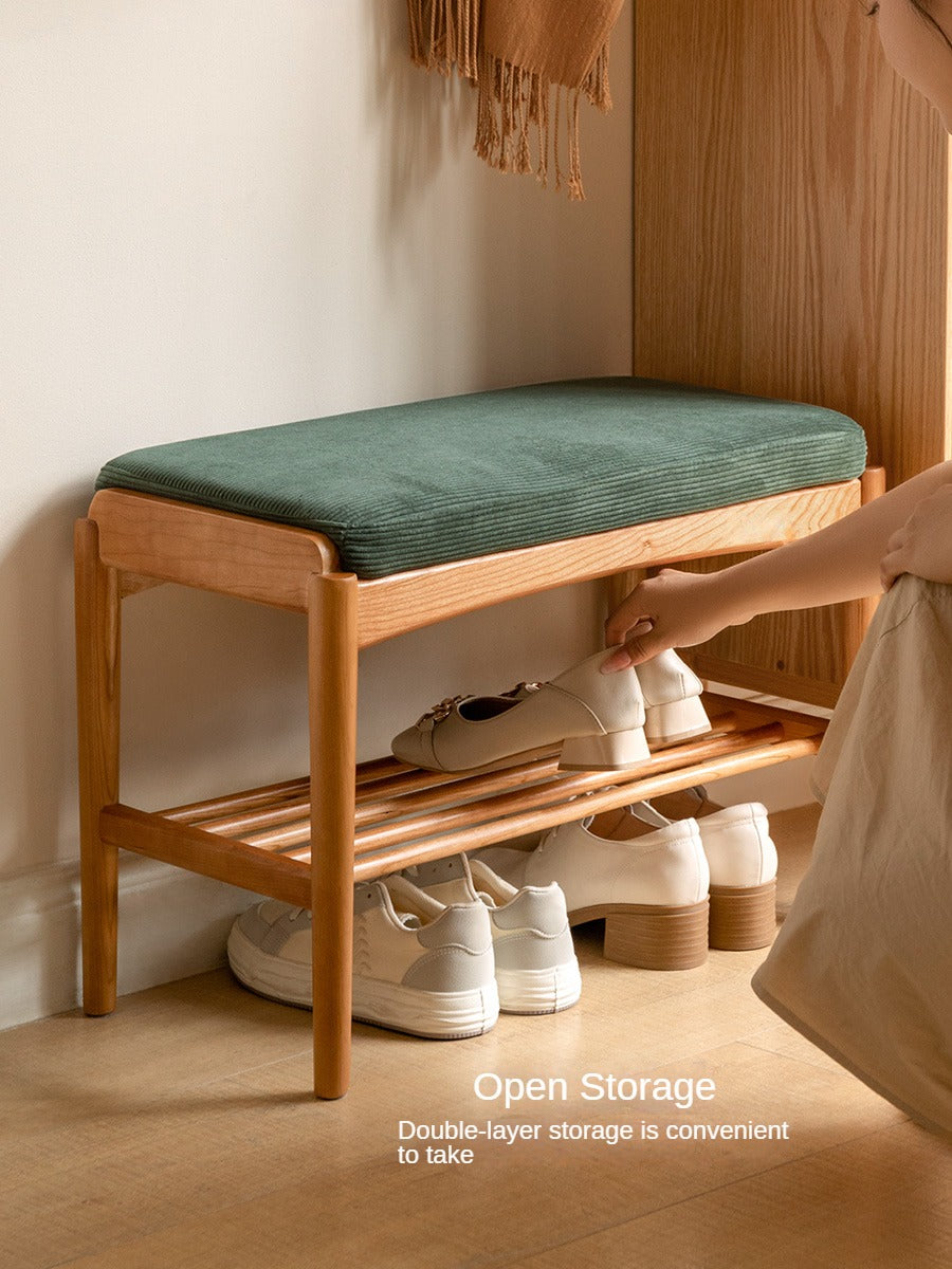 Cherry Solid Wood Shoe Storage Bench