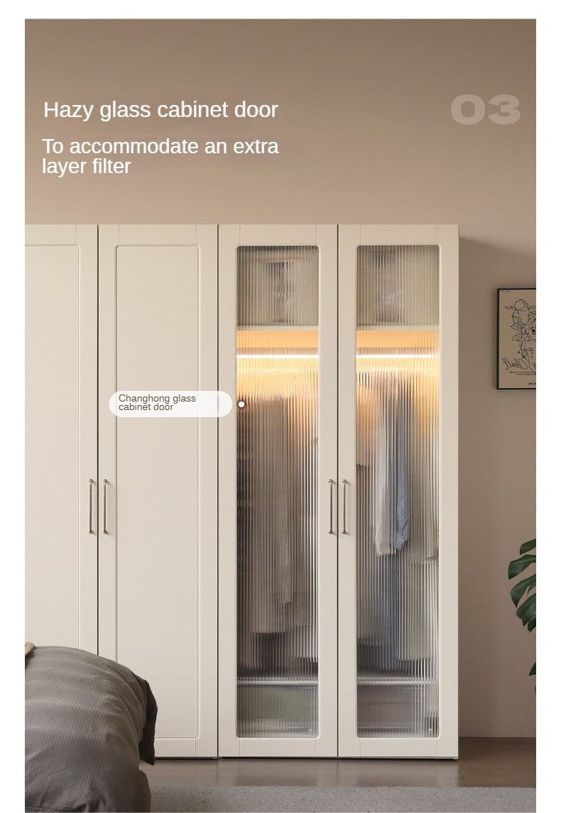 Poplar Solid Wood Modern Lighted Locker White Cream Style Wardrobe.