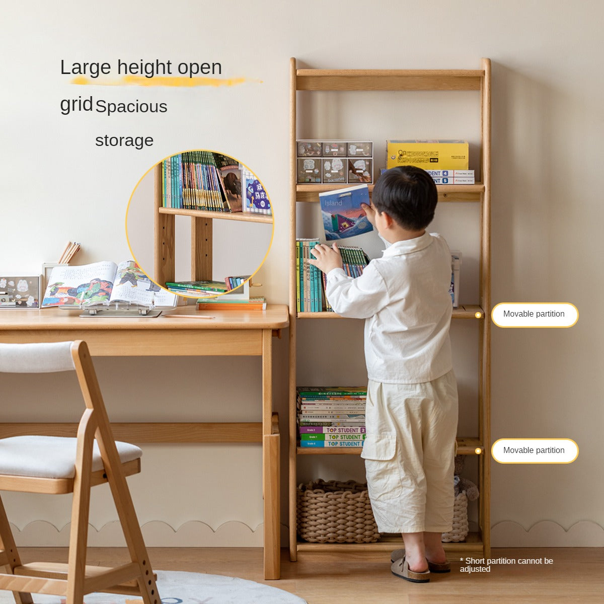 Oak, Beech Solid Wood Children's Toy Storage Bookshelf
