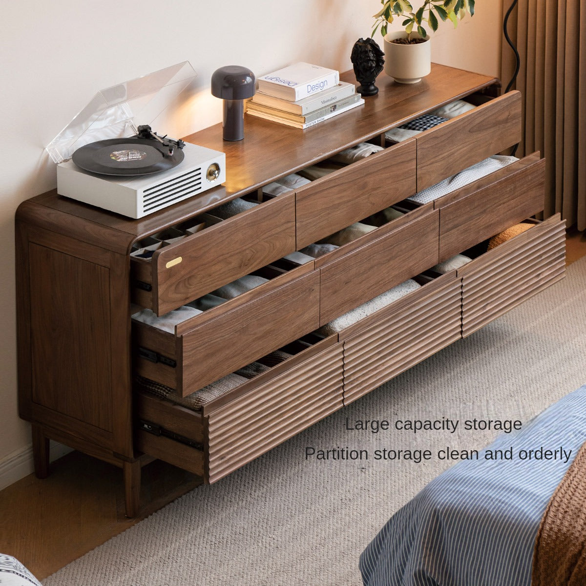 Black Walnut, Catalpa Solid Wood Drawer Storage Cabinet