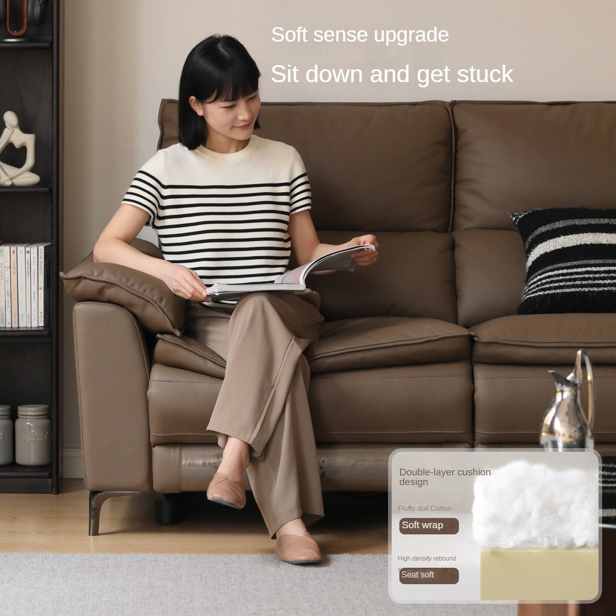 Leather Electric Dual-purpose Cowhide Sofa.