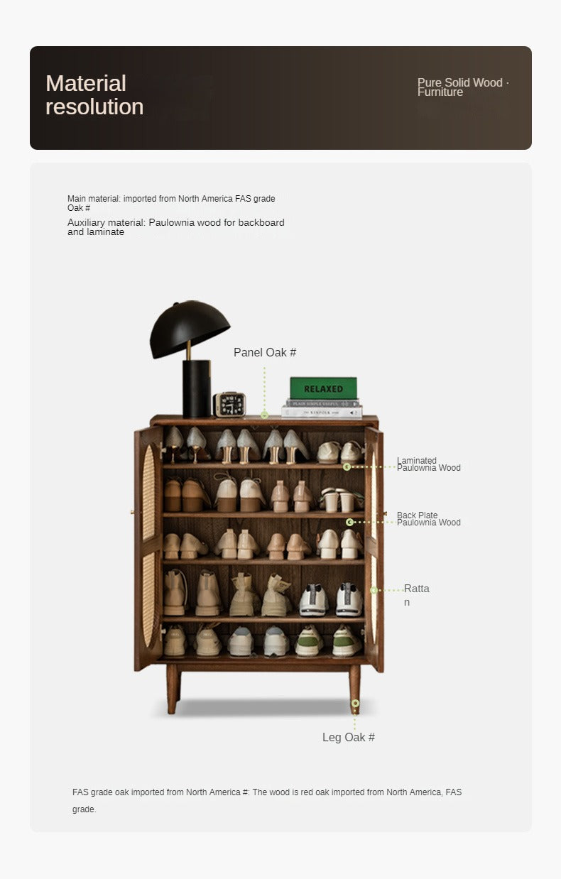 Oak Solid Wood Rattan Wall-Mounted Shoe Cabinet